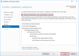 Windows Server 2016 - Server Manager - Confirmation and Restart