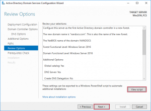 Windows Server 2016 - Active Directory - Review Options