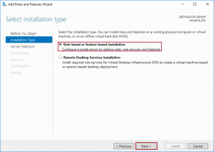Windows Server 2016 - Server Manager - Role-based or feature-based installation