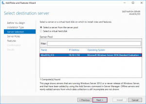 Windows Server 2016 - Server Manager - Select a server from the server pool