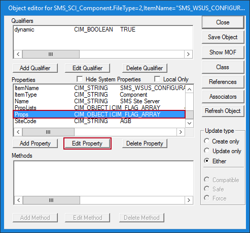 7 - SCCM - Descargar actualizaciones idiomas Office 365 - wbemtest - Props - Edit Property