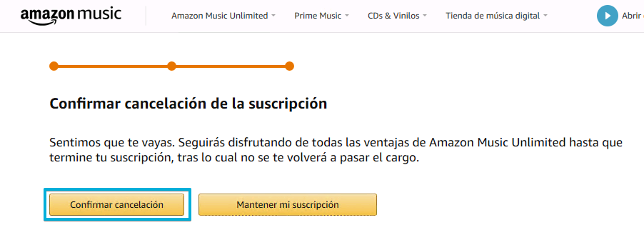 Amazon Music Unlimited Gratis - Cancelar suscripcion - Confirmar