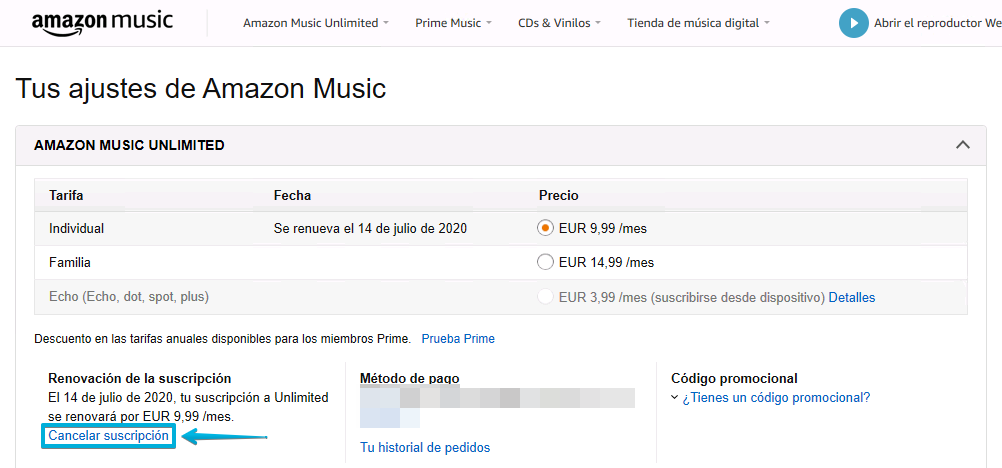 Amazon Music Unlimited Gratis - Cancelar suscripcion