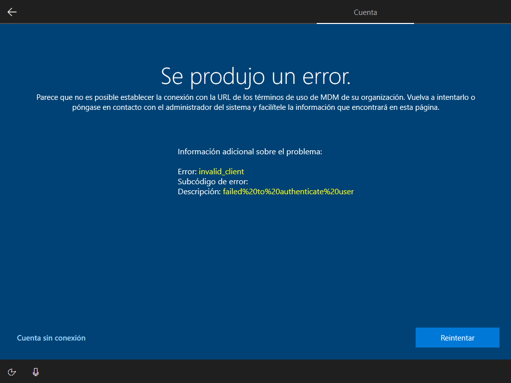 Intune Autopilot enrollment invalid_client error failed NanDocs