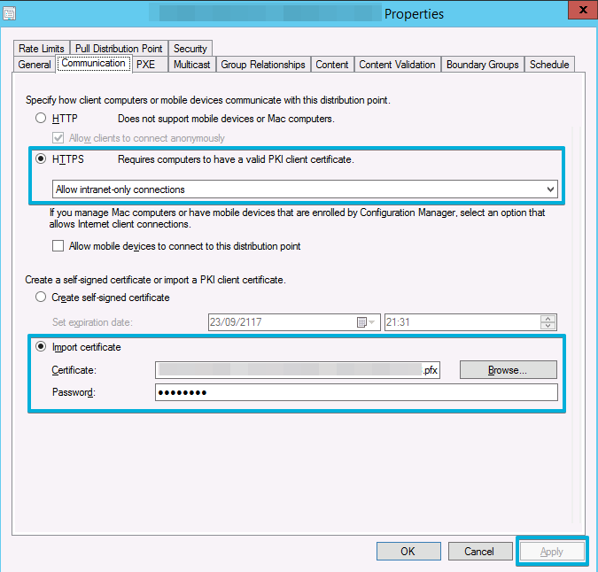 SCCM Distribution Point Certificate Cannot access the file that you