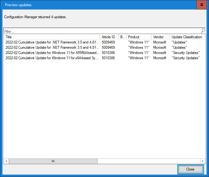 SCCM ADR - Windows 11 - Preview Updates