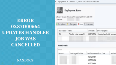 Error 0X87D00664 en SCCM: "Updates handler job was cancelled"